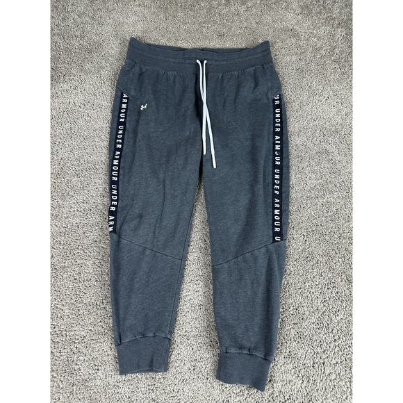 Under Armour UA Tapered Fleece Sweatpants Womens Large Gray White Drawstring - Picture 1 of 12